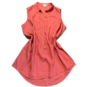 Coldwater Creek Linen Button Front Sleeveless Tunic Top Pink XL #19317